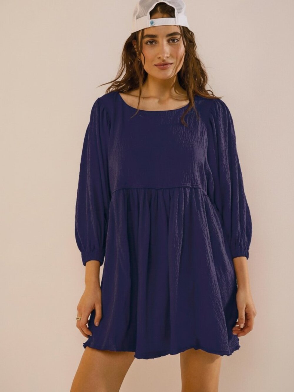 Free People Get Obsessed Oversized Babydoll Slouchy Mini Dress in Navy Blue L